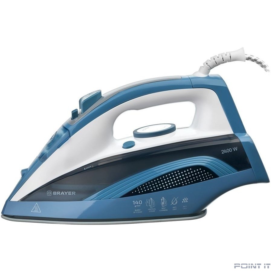 BRAYER 4002BR Утюг 2400 Вт, керамич, Пар 140 г/м антикапля, разбрыз, резер 360мл, самоотчис