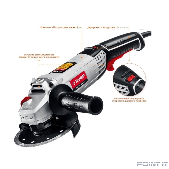 ЗУБР "МАСТЕР" Углошлифовальная машина (болгарка) [УШМ-125-1200 ЭМ3] {125 мм, 3000 - 1100 об/мин, 1200 Вт}